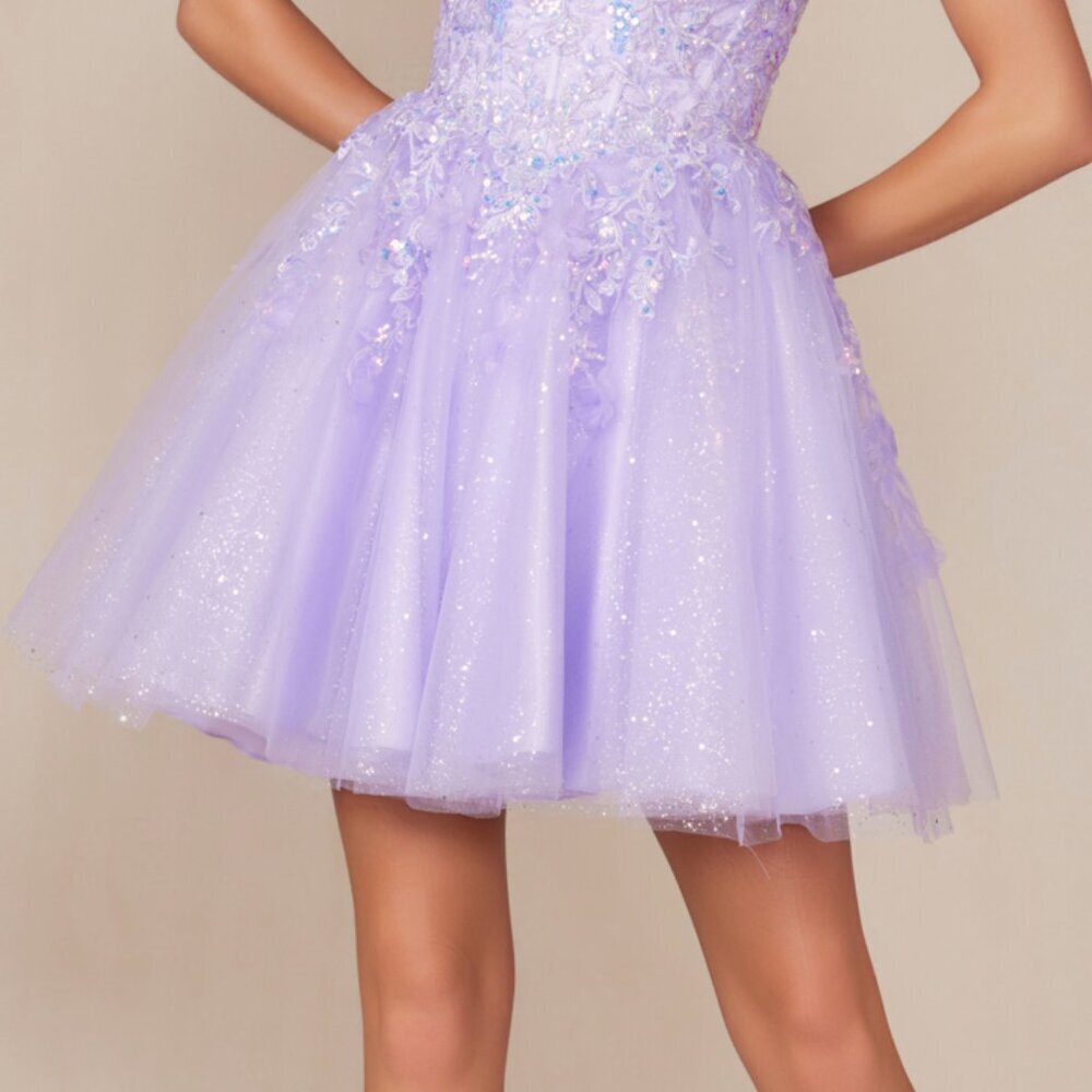 NEW FORMAL SEQUIN EMBELLISHED COCKTAIL DRESS W/ LACE UP BACK & V-NECK NX H846 - Picture 6 of 9